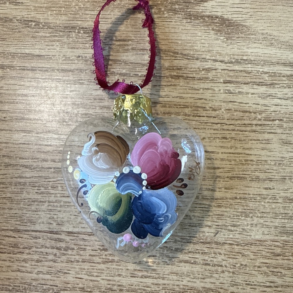 Clear Glass Ornament Hand Painted Flower Norwegian Rosemaling